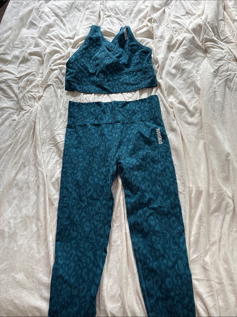 Gymshark Teal Leopard Print High-Waist Leggings & Sports Bra Set